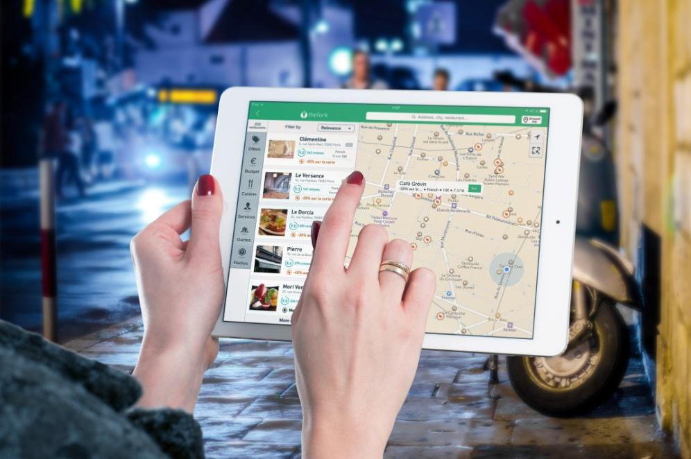 Mobile tablet open on map