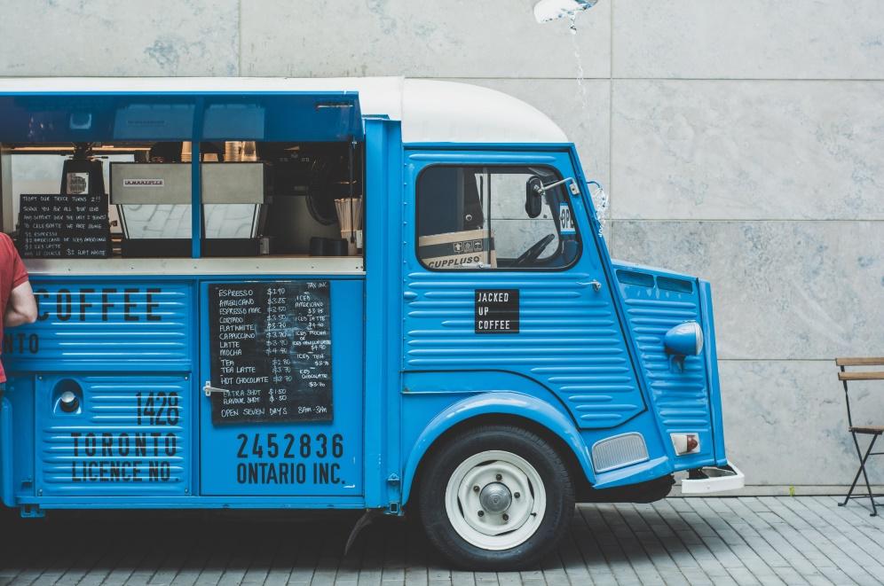 Blue food truck front