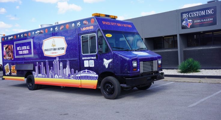 space city bbq food truck in front of the JRS Custom Food Trucks & Trailers office