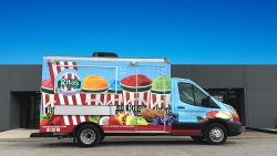 rita's custom designed food truck in front of the JRS Custom Food Trucks and Trailers office