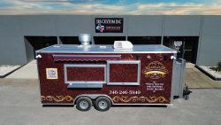 brothers comfort food food trailer in front of the JRS Custom Food Trucks and Trailers office