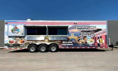 el autentico sabor guatemalteco food trailer in front of the JRS Custom Food Trucks and Trailers office