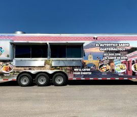 el autentico sabor guatemalteco food trailer in front of the JRS Custom Food Trucks and Trailers office