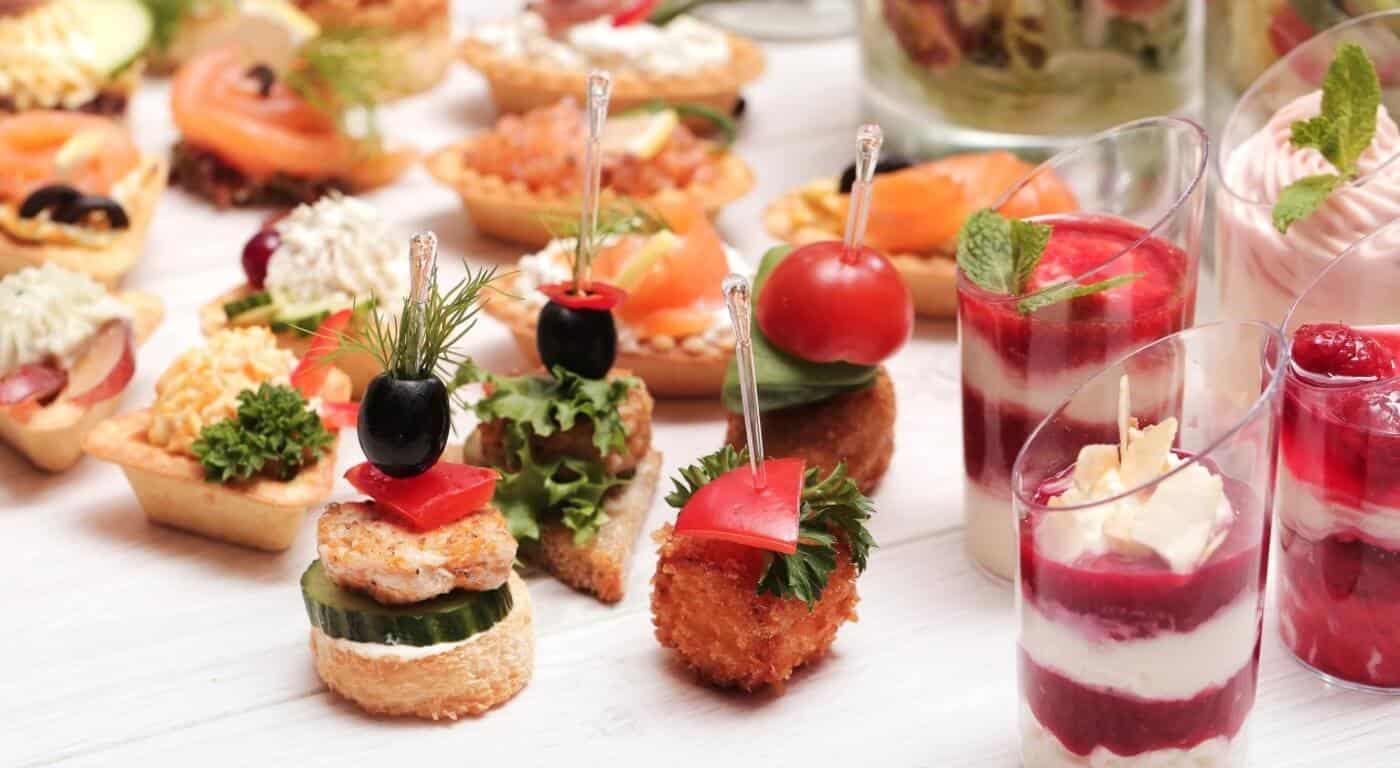 catering snacks on a white table