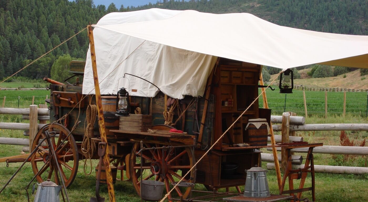 replica chuck wagon on a farm