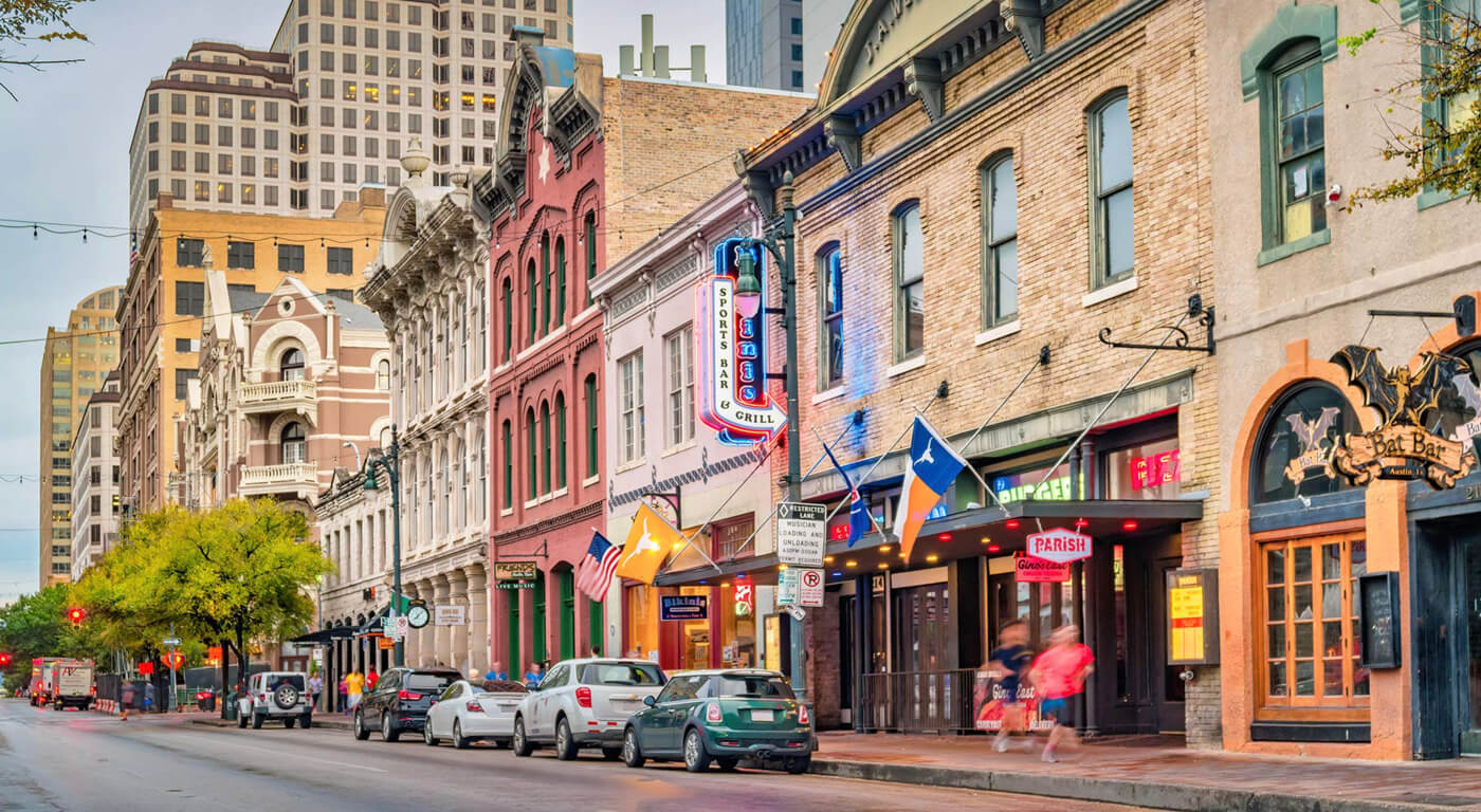 6th Street entertainment district in downtown Austin Texas with bars and live music venues