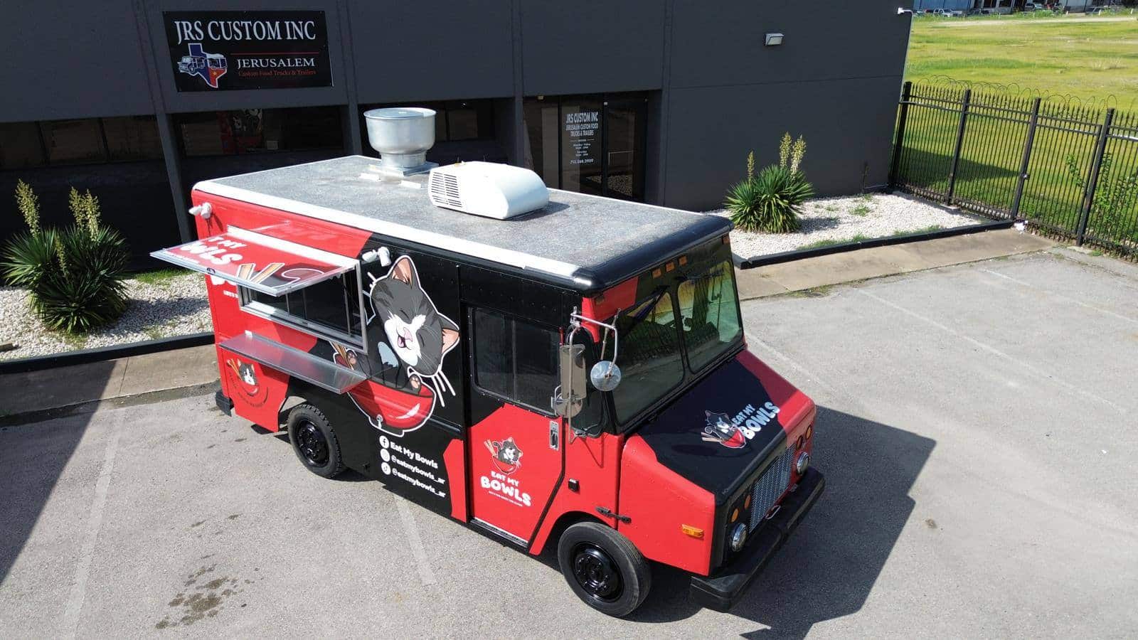 aerial view of the new eat my bowls food truck built by jrs