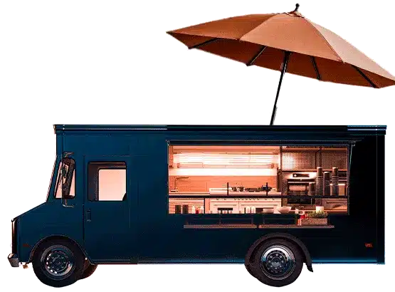 illustration of a food truck with an umbrella coming out of the roof