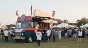 jrs custom branded food truck at a festival with a crowd of customers